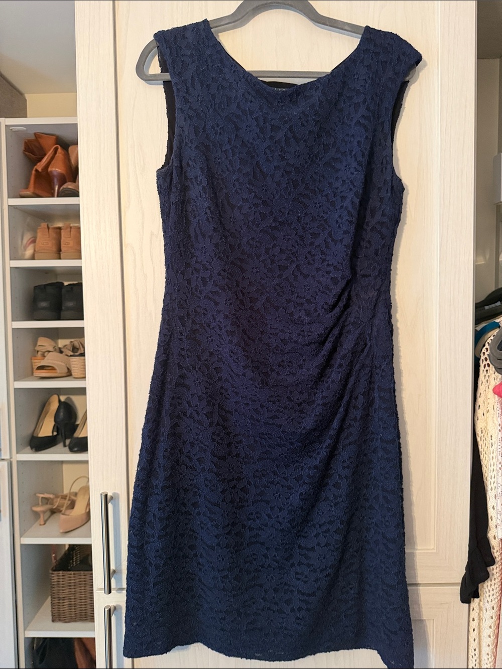 Lauren Ralph Lauren Navy Lace Sleeveless Midi Dress